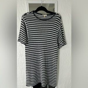 Eileen Fisher Organic Linen Black & White Stripped Mini Short sleeve Dress Sz XS